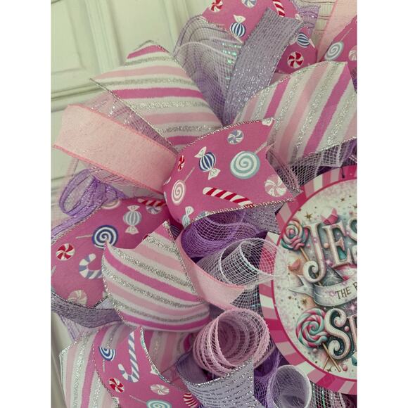 Jesus is the Reason for the Season Christmas Wreath, Handmade Candy-Themed Decor - Picture 4 of 7